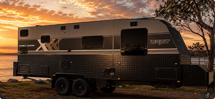 Orbit Caravan exterior on rocky mountain terrain